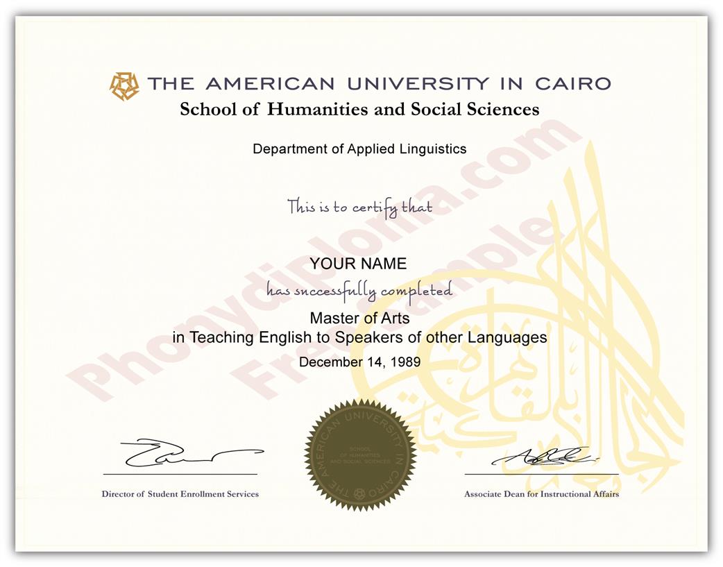 Egyptian university diploma sample