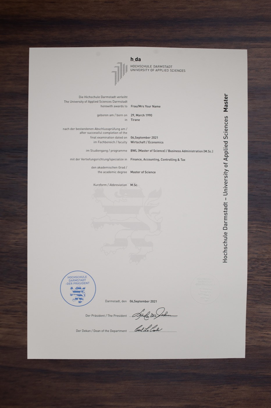 Hochschule Darmstadt — University of Applied Sciences sample