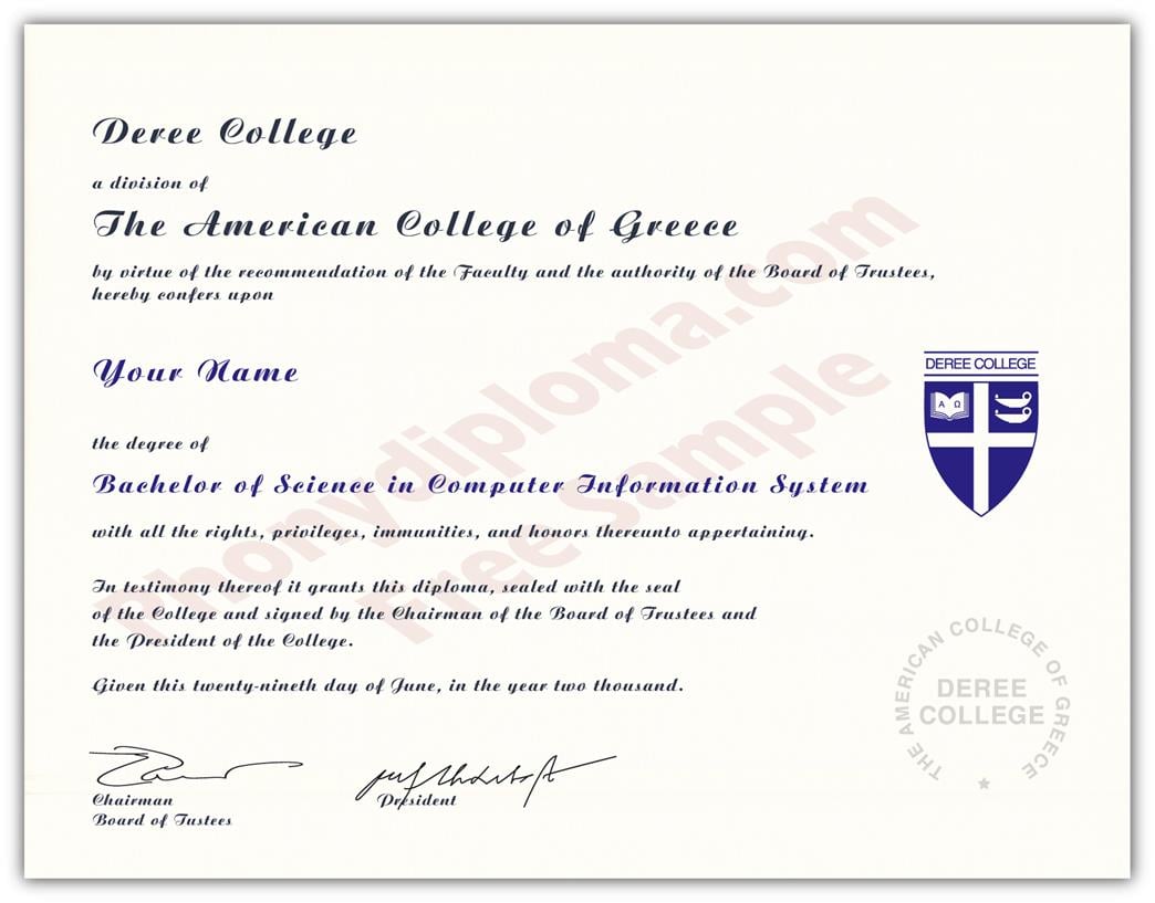 Deree, The American College of Greece diploma sample