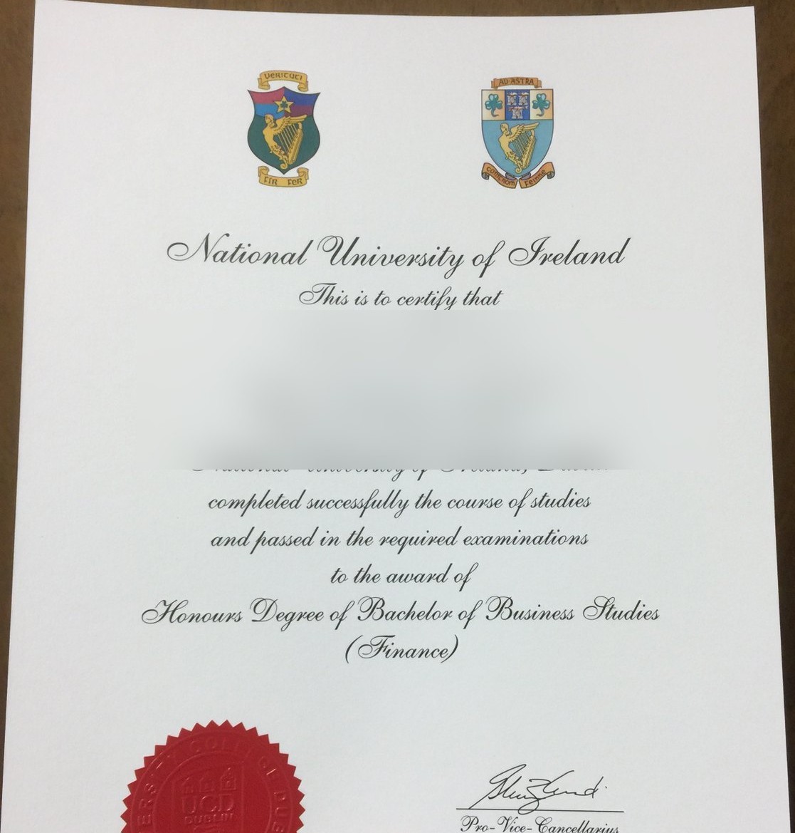 National University of Ireland diploma sample