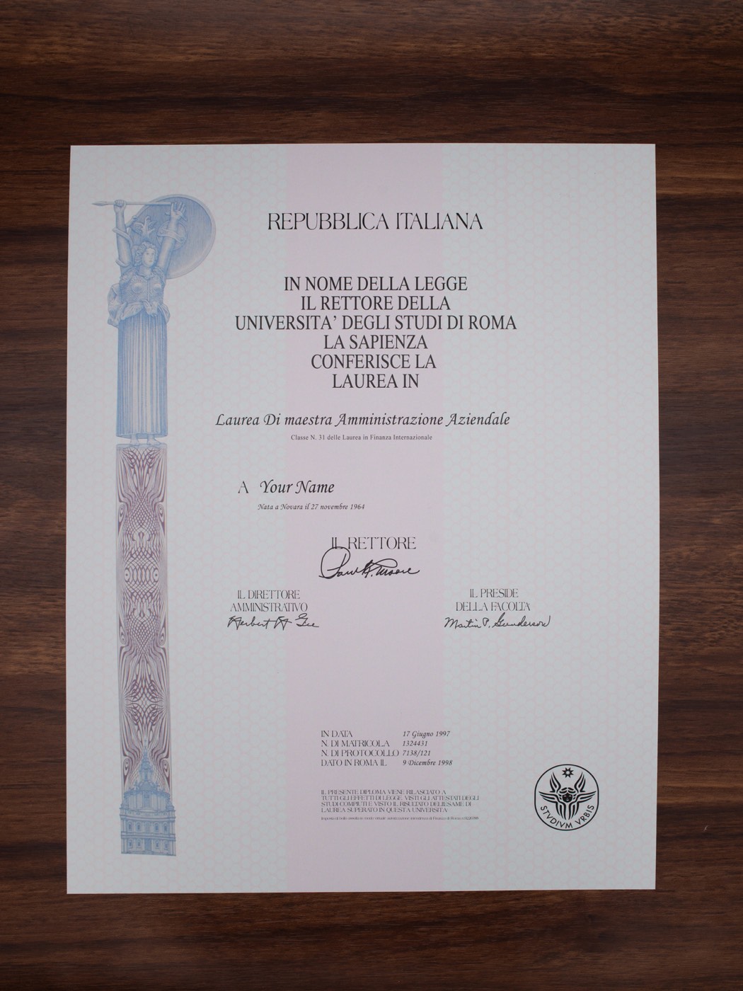Sapienza University of Rome precise match diploma sample