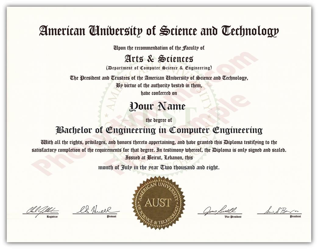 American University of Science and Technology diploma sample