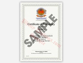 Hotel Food and Beverage Certificate sample
