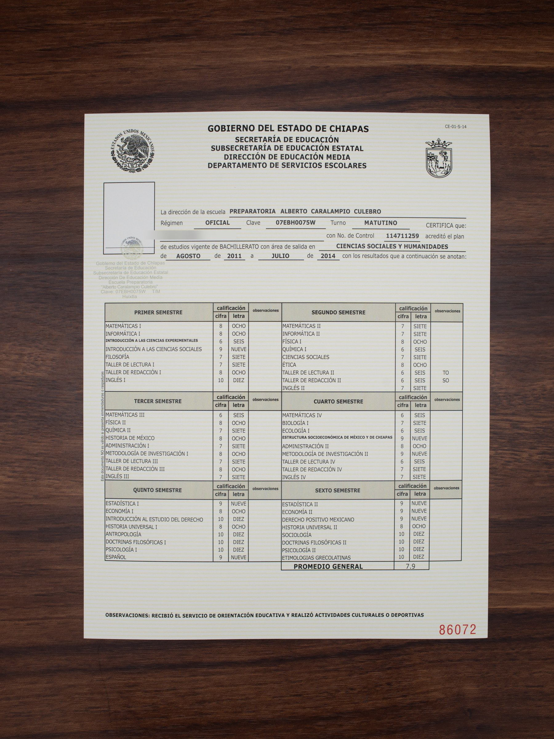 Muestra de certificado de preparatoria