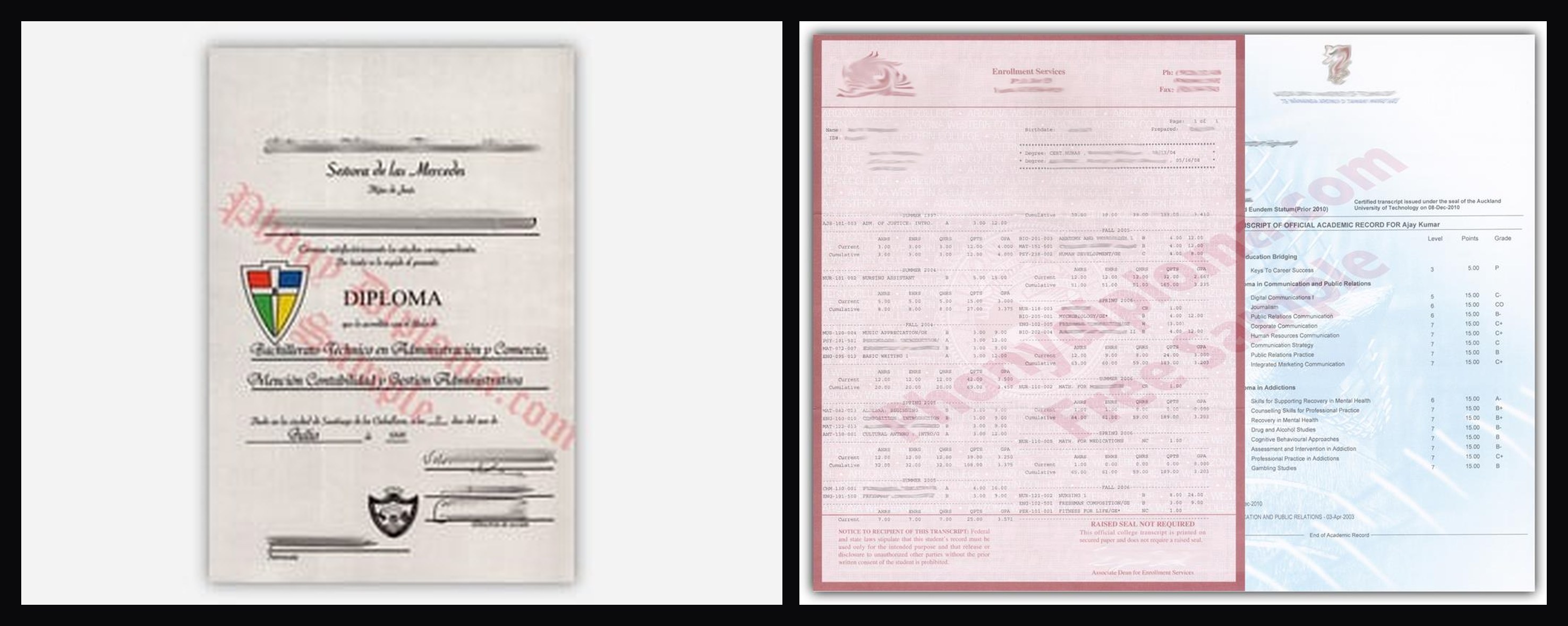 Muestra del conjunto coordinado de diploma e historial académico