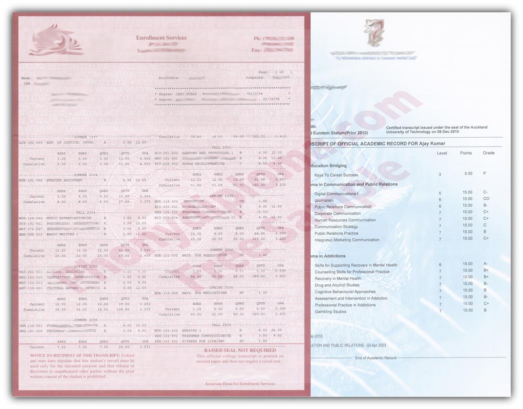 Muestra de historial académico de coincidencia precisa