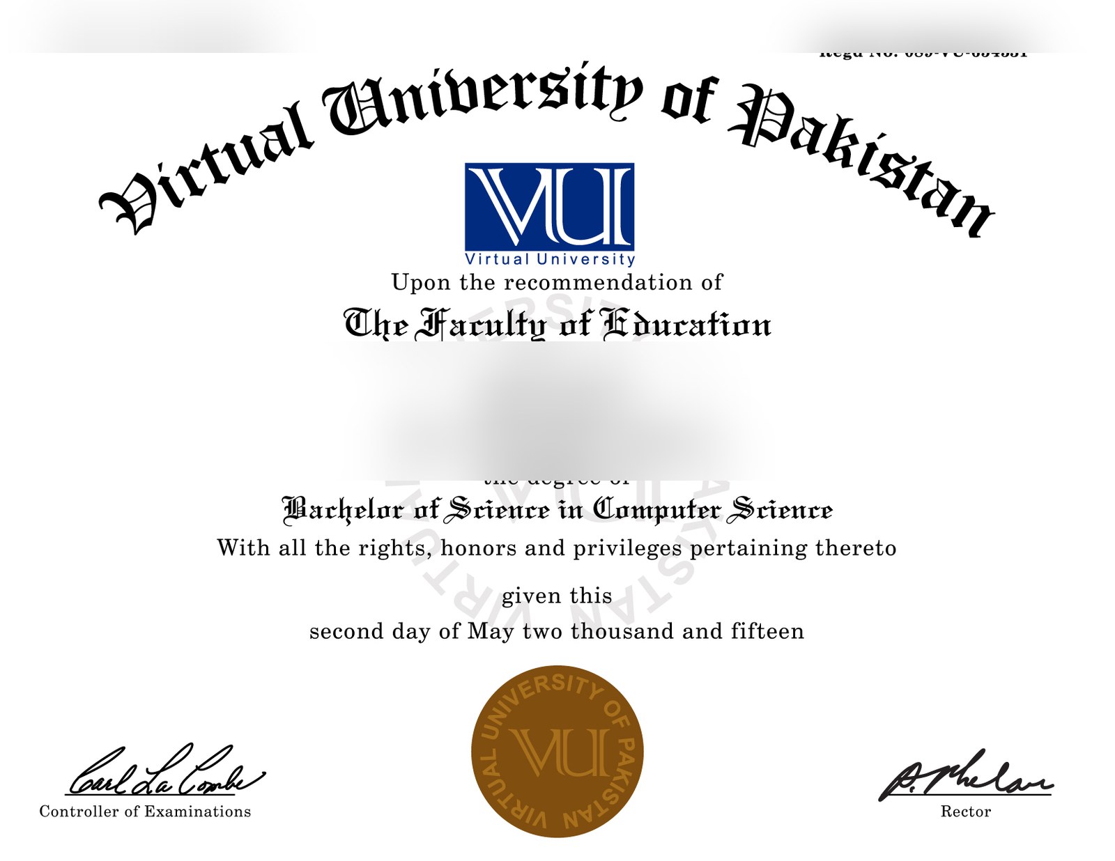 Pakistan college or university diploma sample