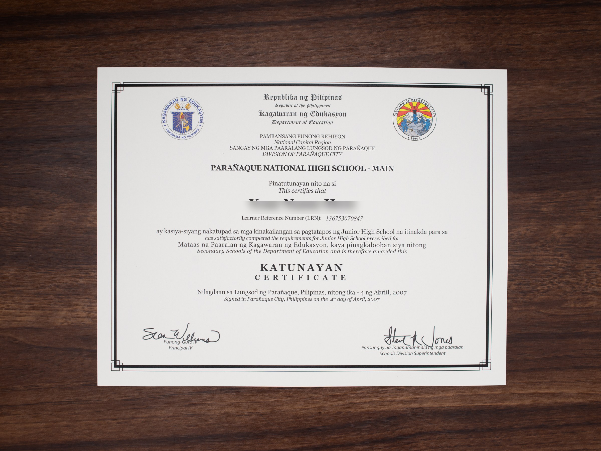 Philippines senior high school Katunayan sample
