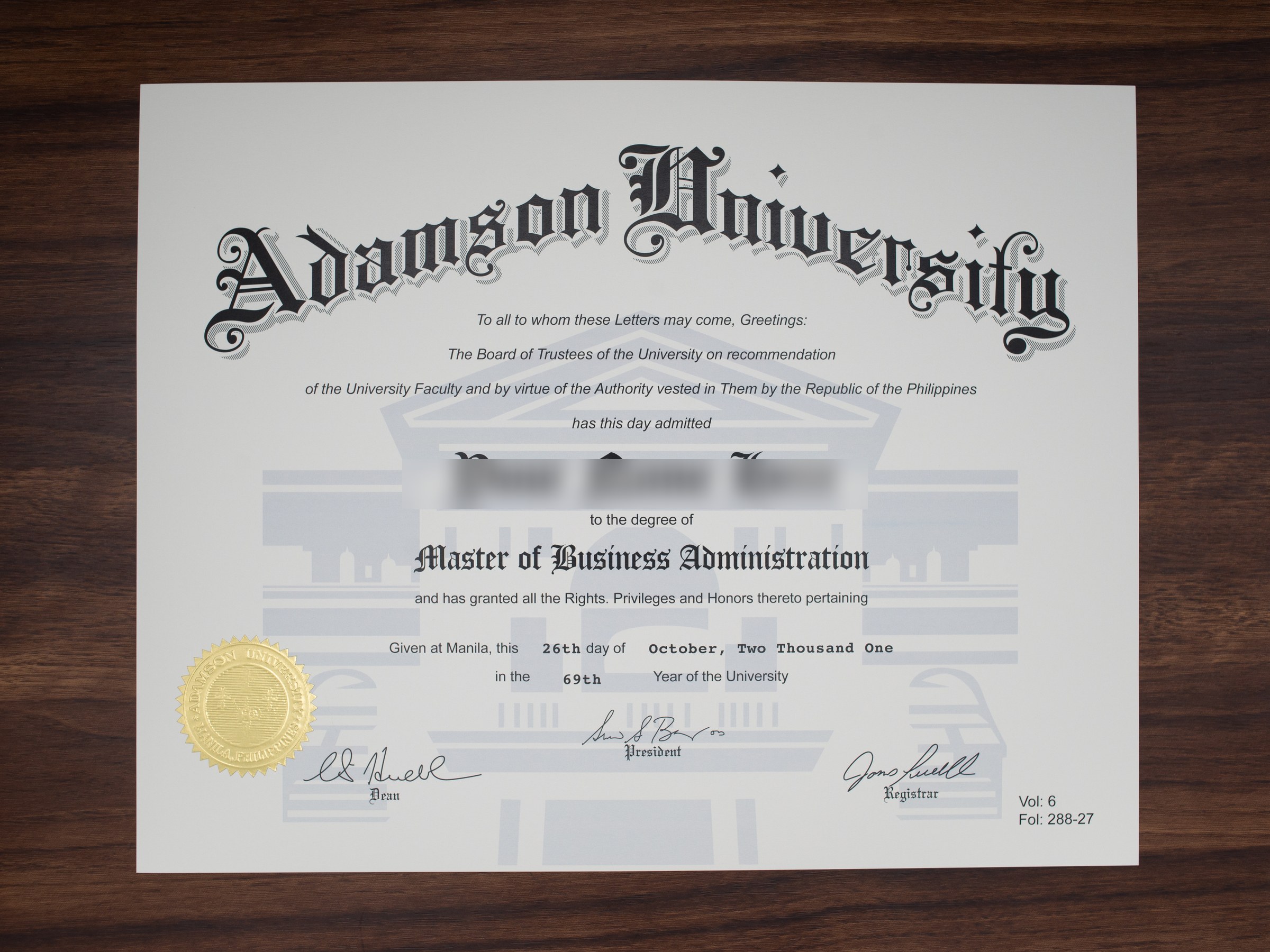 Adamson University diploma sample