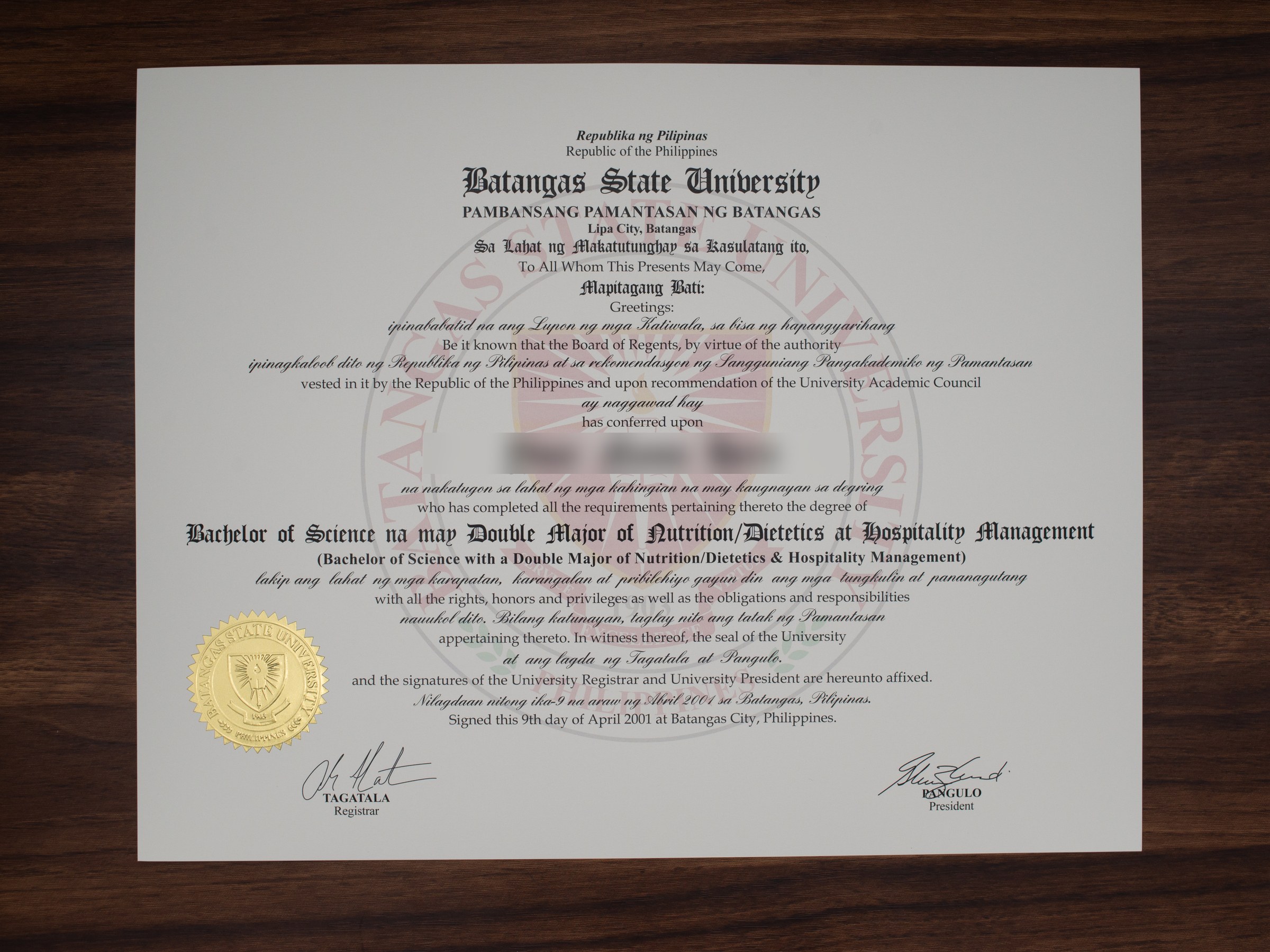Batangas State University diploma sample