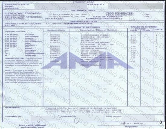 Philippines university transcript sample