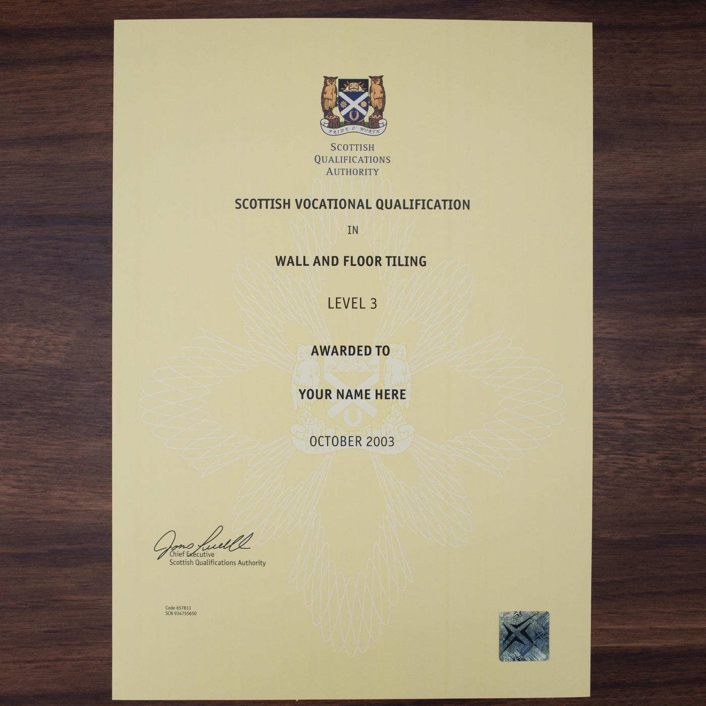 Scotland Higher National Certificate sample