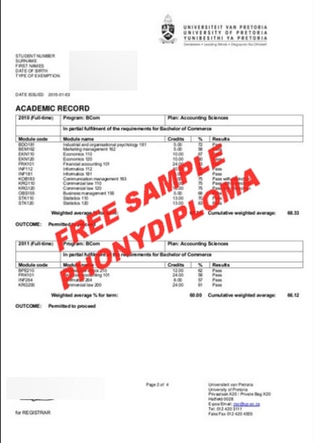 University of Pretoria match transcript sample