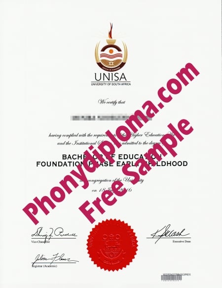 University of South Africa (UNISA) precise match diploma sample