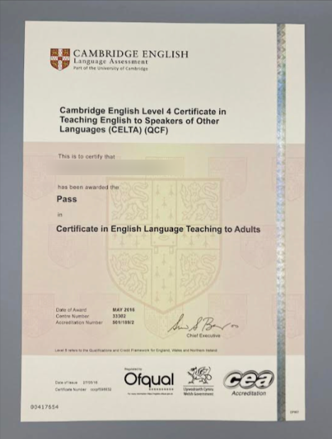 Cambridge CELTA certificate sample