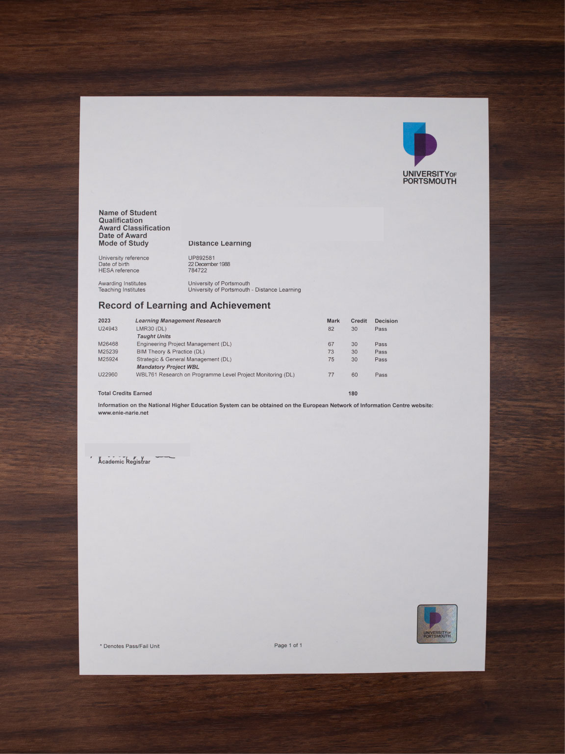 Ireland college or university transcript sample