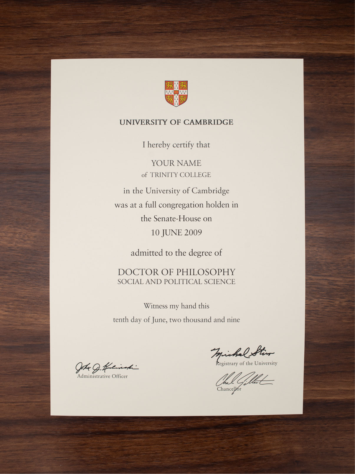 United Kingdom diploma and transcript bundle sample