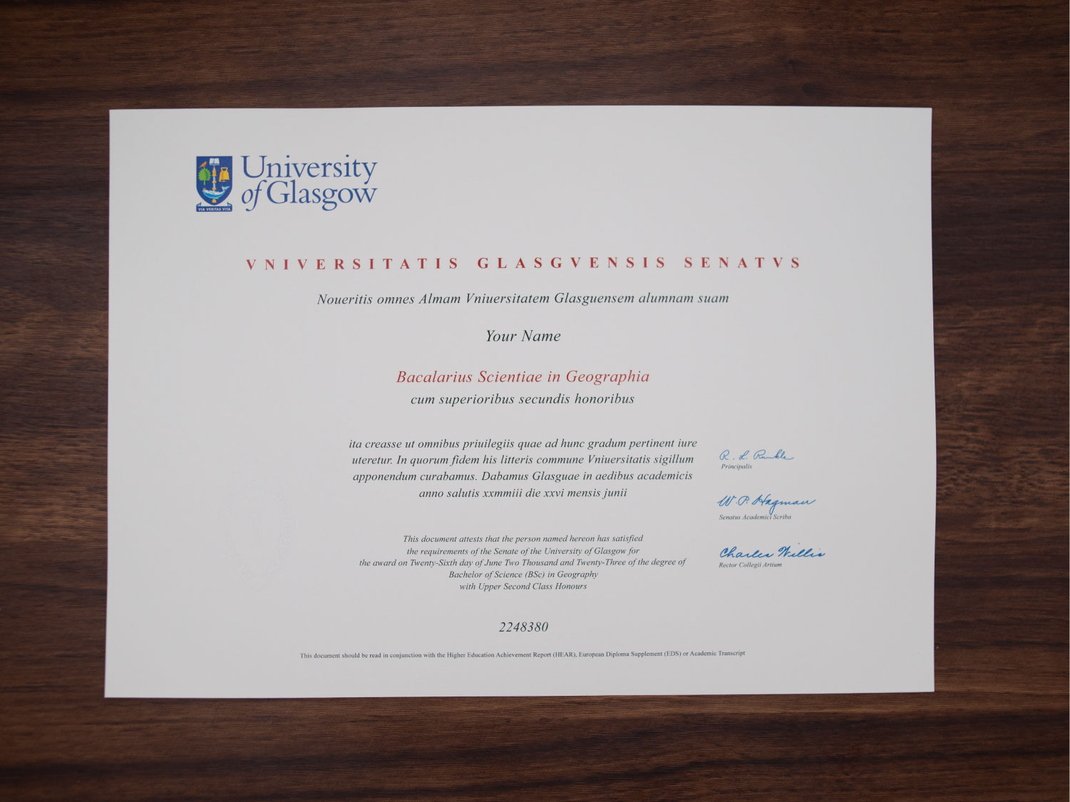Scotland diploma and transcript set sample