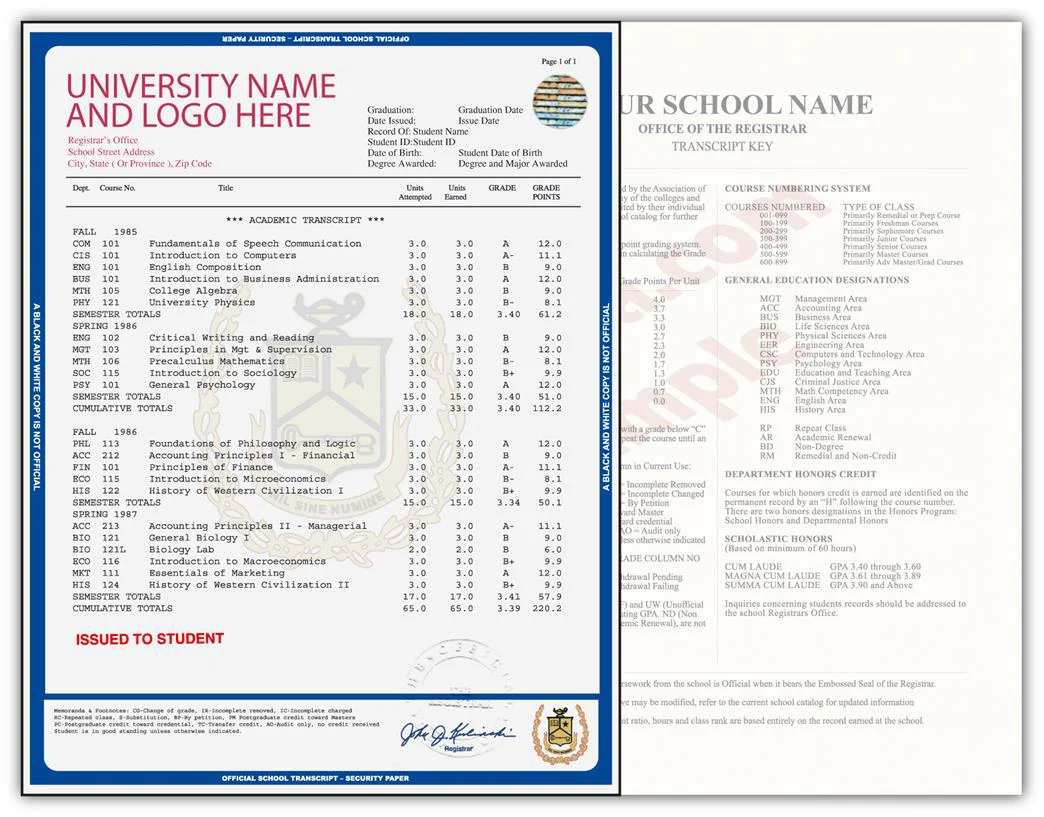 USA college or university house-design transcript sample