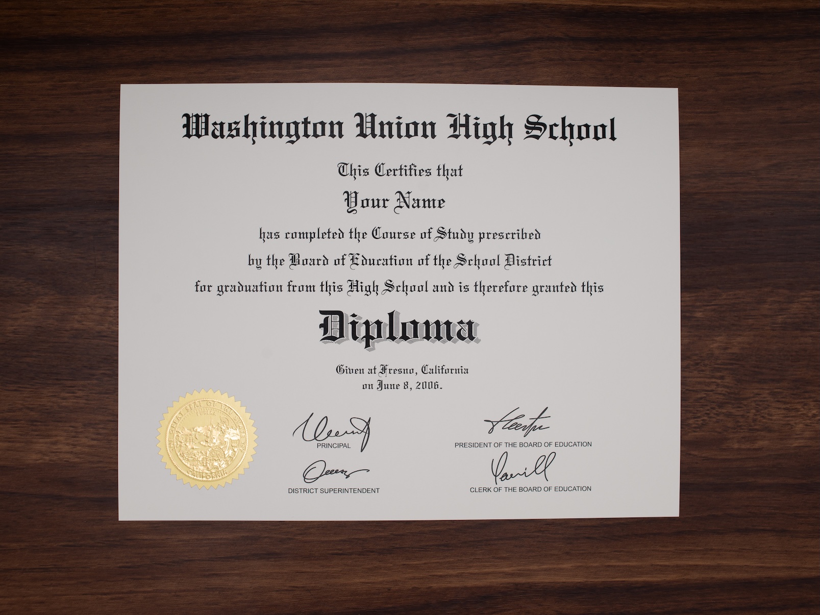 High school diploma sample 1