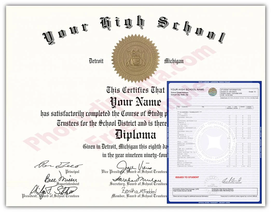 USA high school diploma and transcript package design style 1 sample