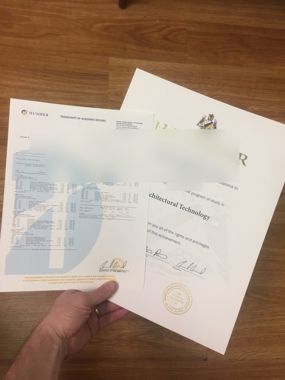 Diploma and transcript set