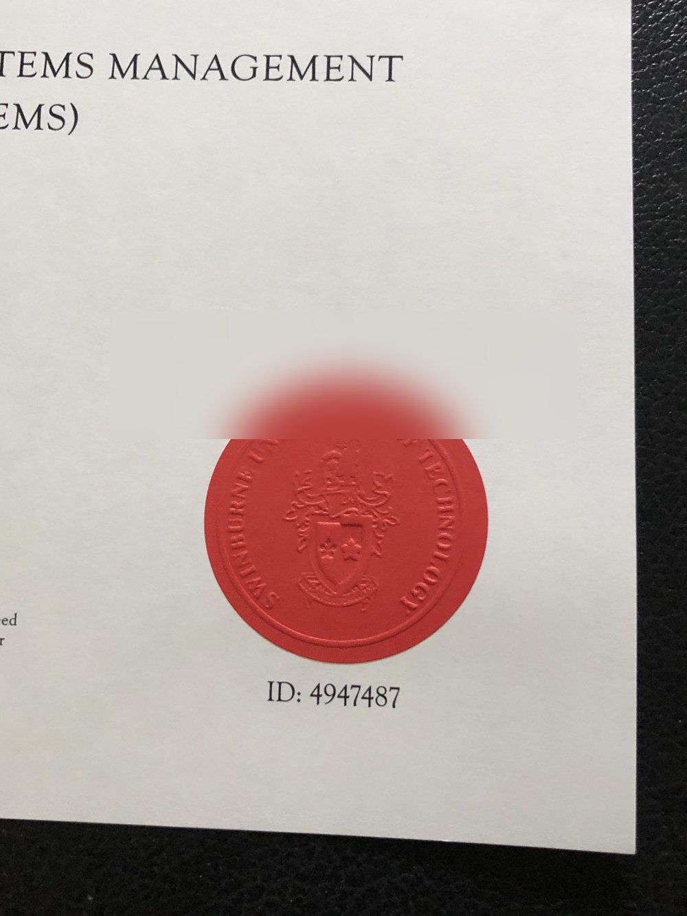 Swineburn University Diploma Embossed Seal bottom · Australia