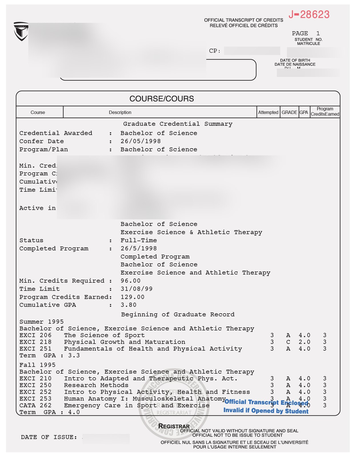 Concordia University Transcript · Canada
