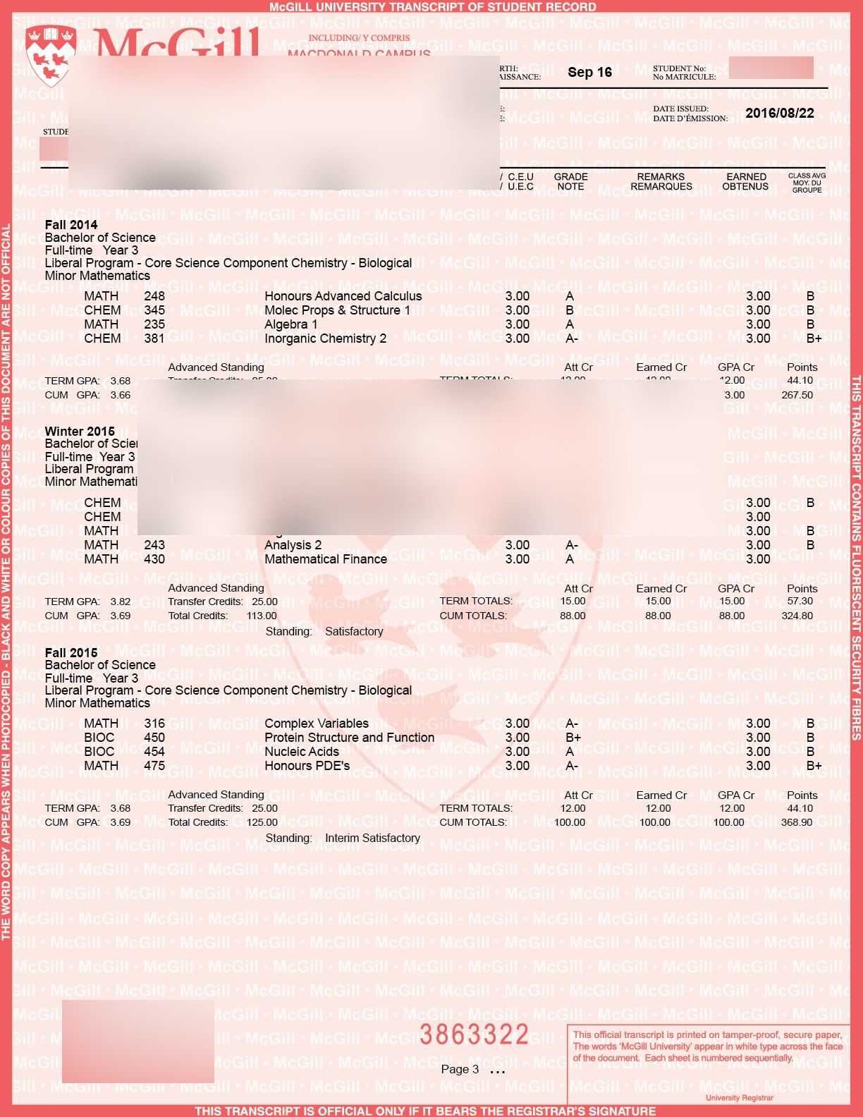 McGill University Transcript · Canada