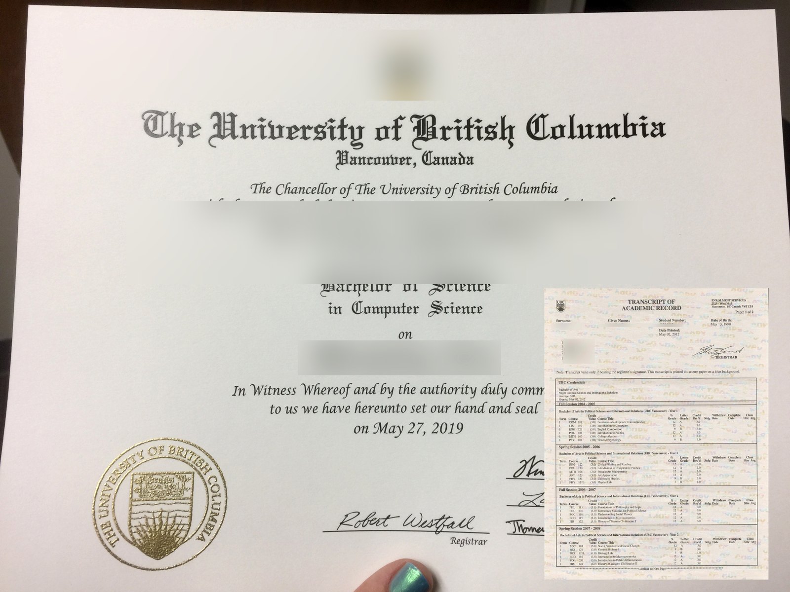 Uni British Columbia Diploma Transcript · Canada