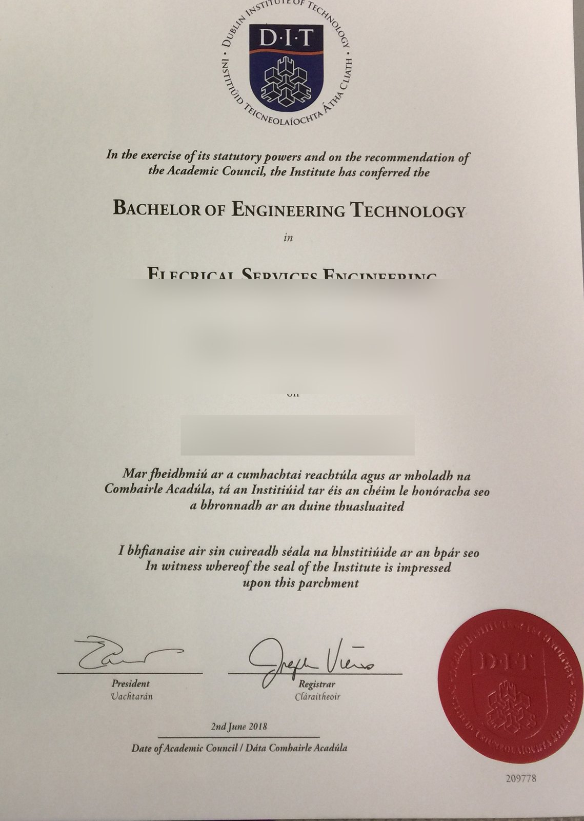 Ireland DIT Dublin Institute of tech Diploma · Ireland