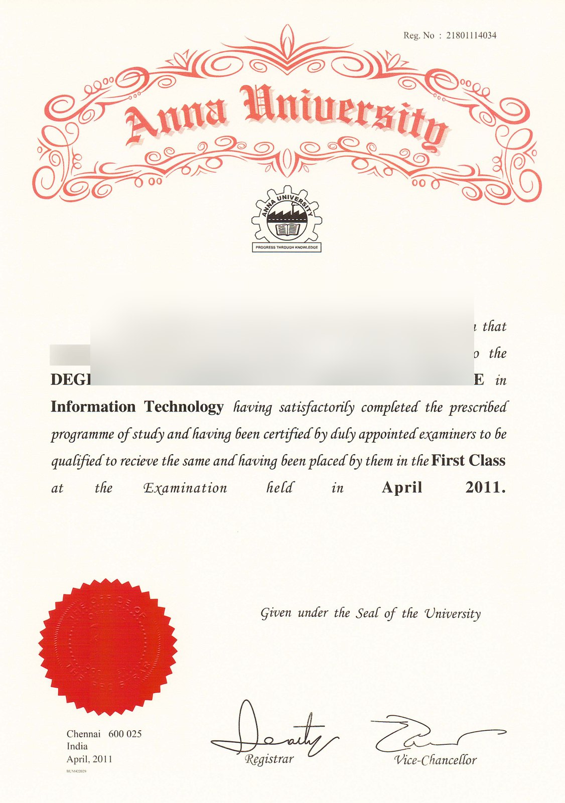 India Anna University Scan BCS · India