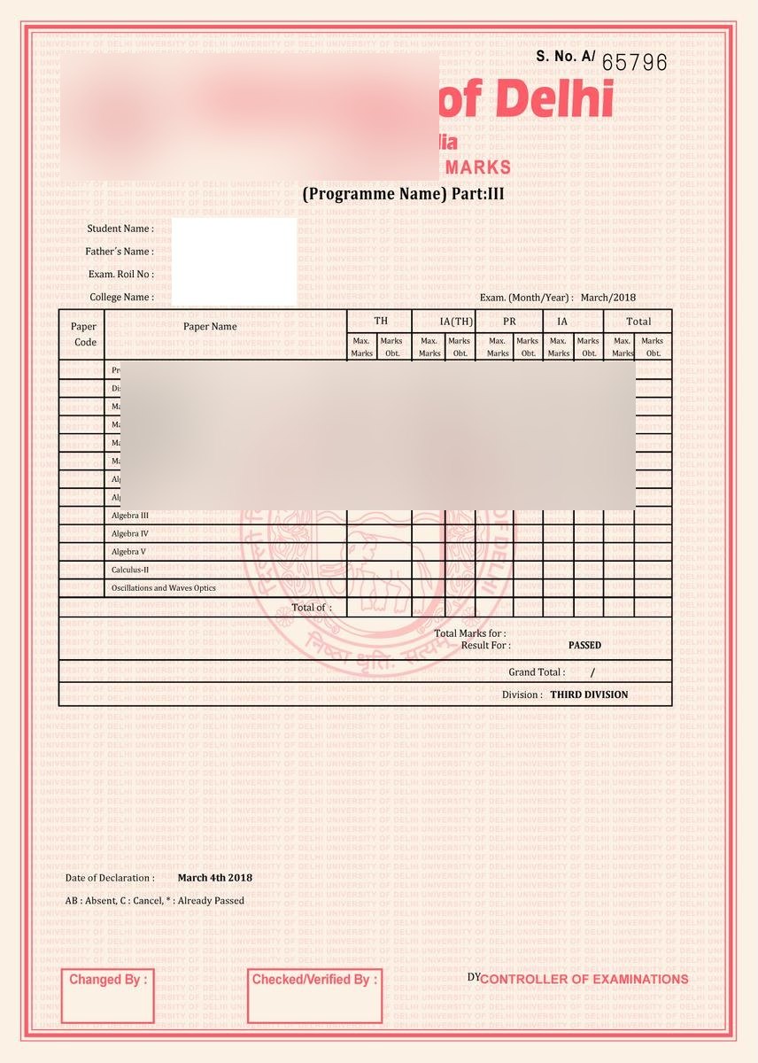 University of Delhi Transcripts · India