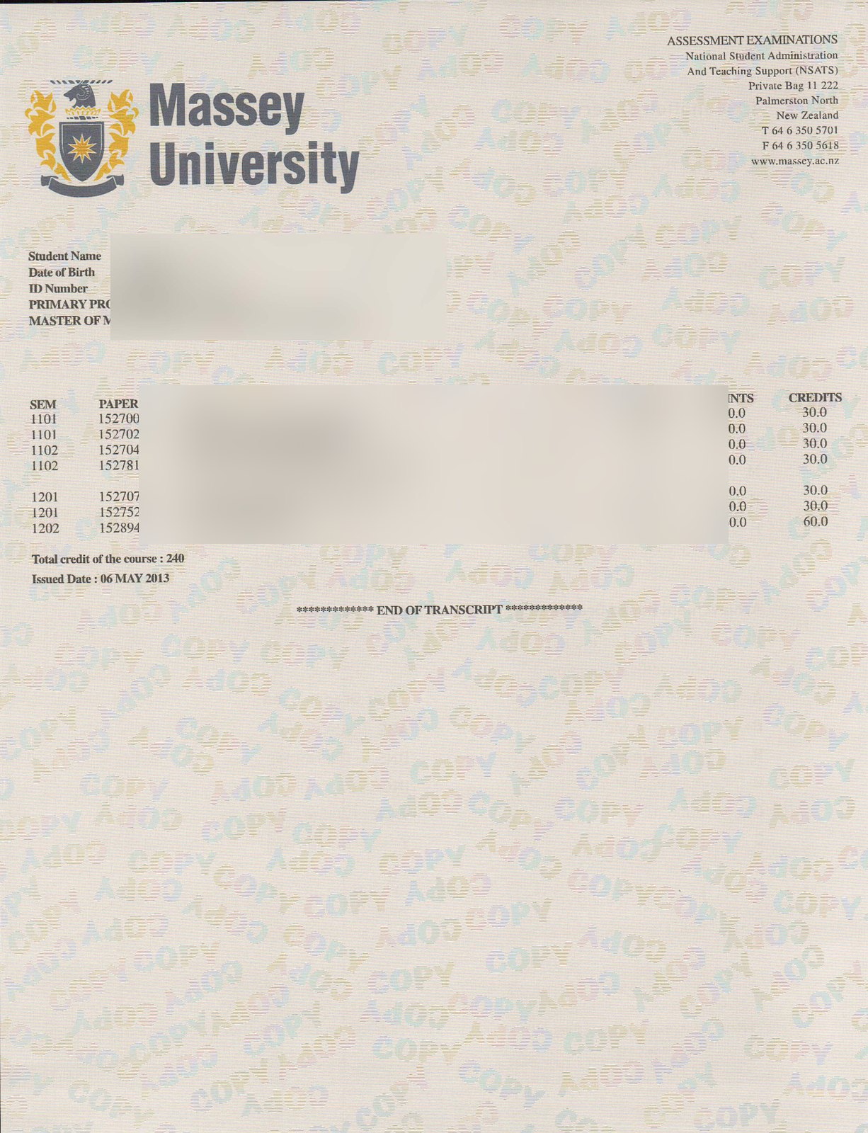 New Zealand Massey University Trans · New Zealand