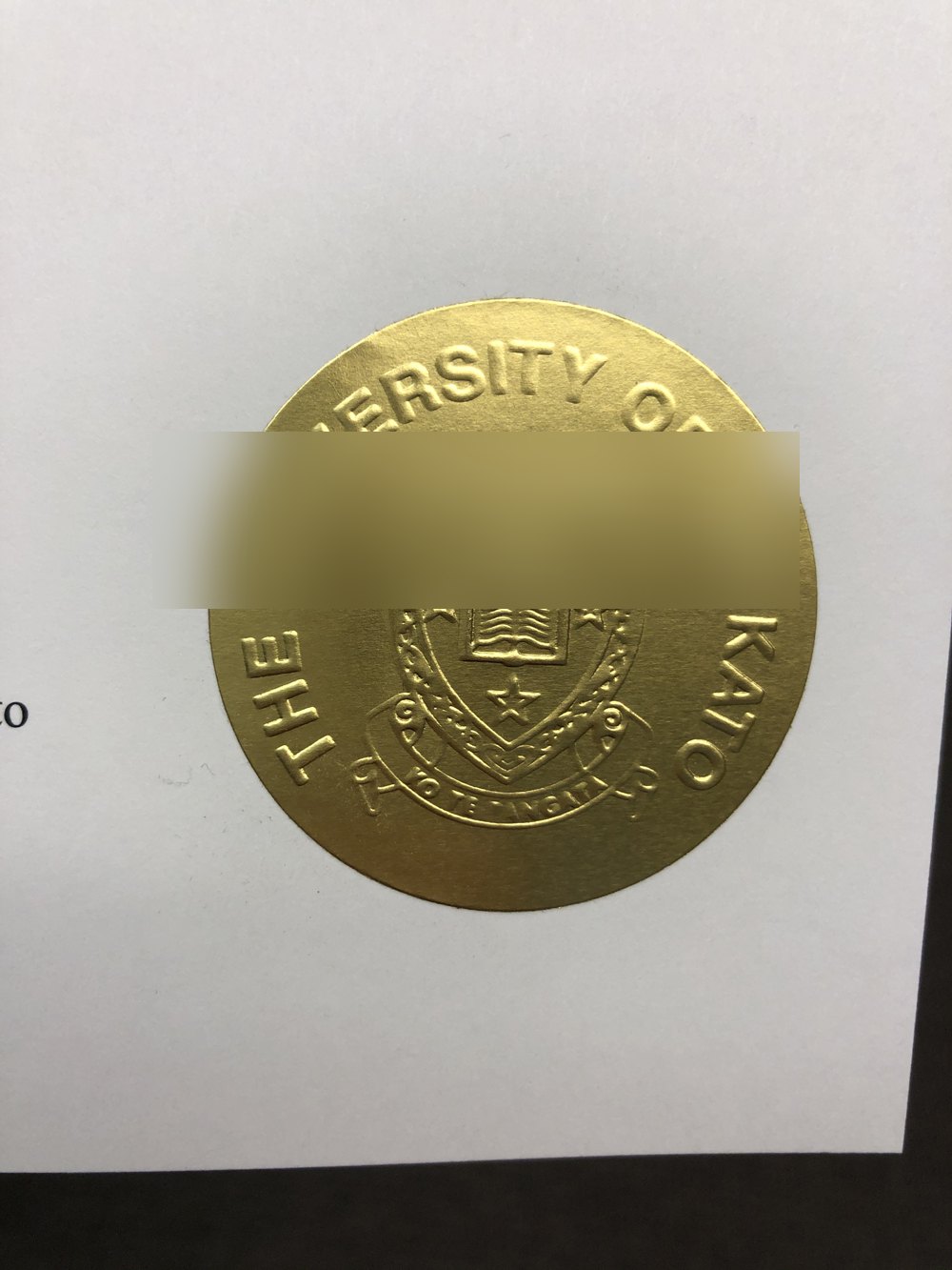 New Zealand University of Waikato Diploma Embossed Seal Gold · New Zealand