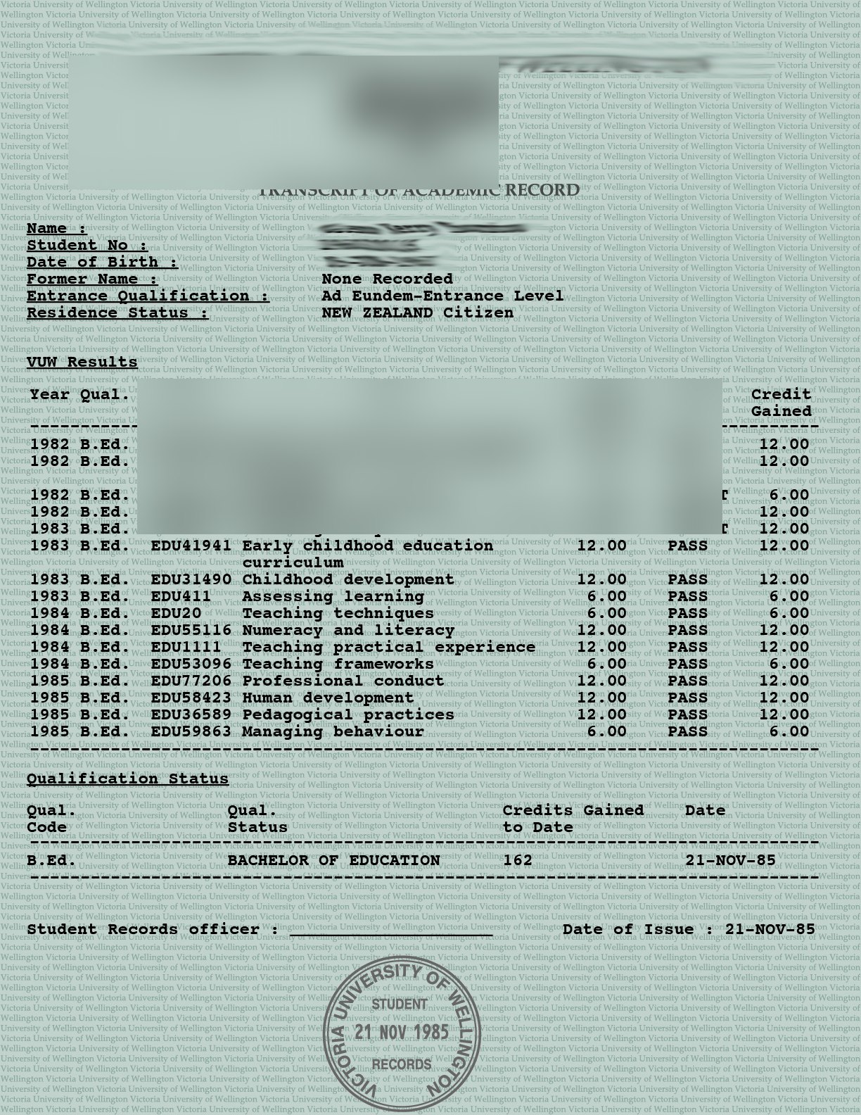 New Zealand Victoria University Wellington Transcript · New Zealand