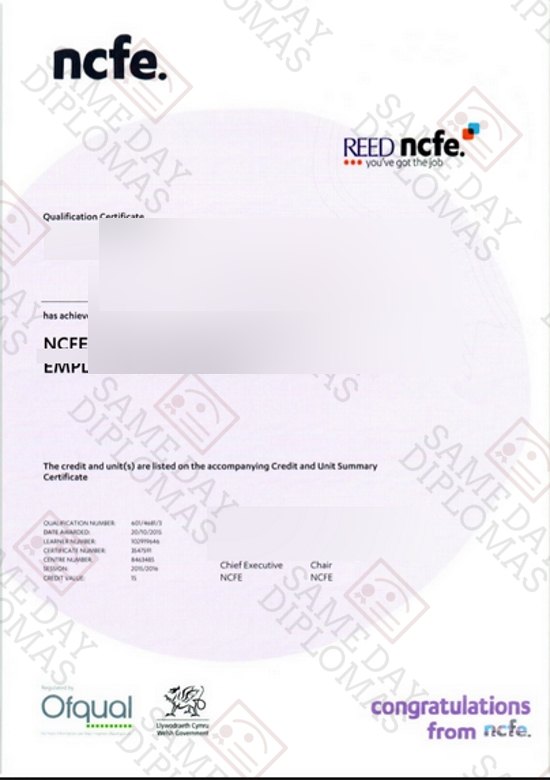NCFE Qualifications Certificate · United Kingdom