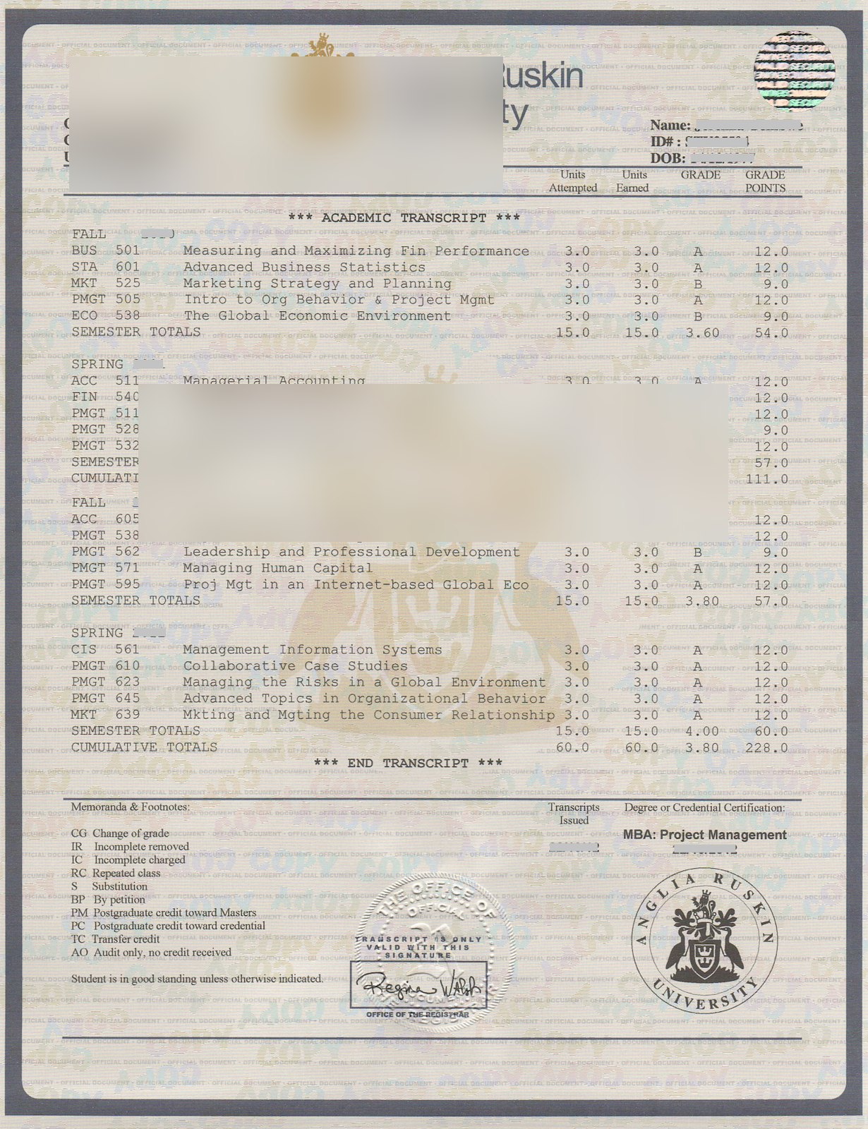 Anglia Ruskin University Transcripts · United Kingdom