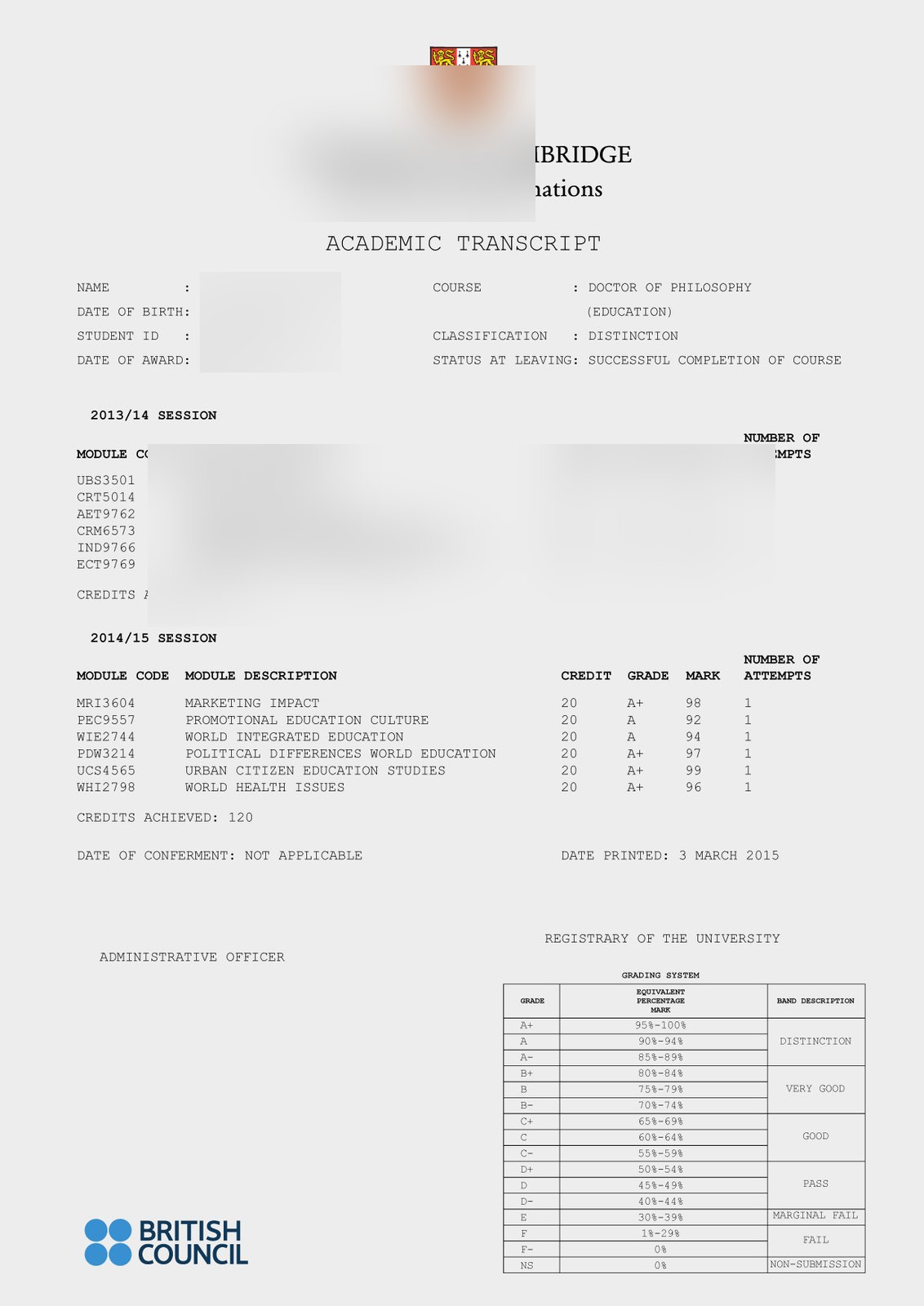 United Kingdom Cambridge University Transcript [Converted] · United Kingdom