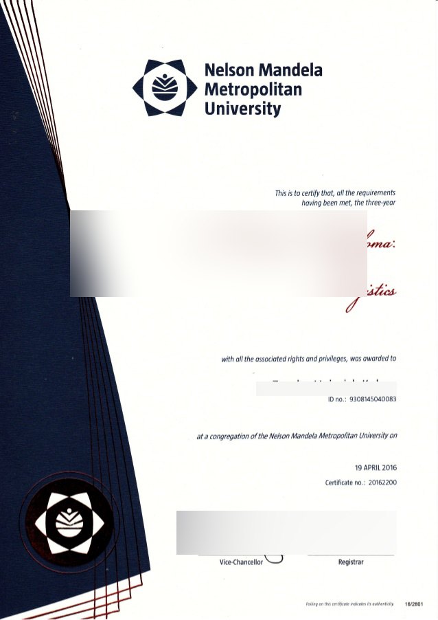 Africa Nelson Mandela Uni Diploma · South Africa