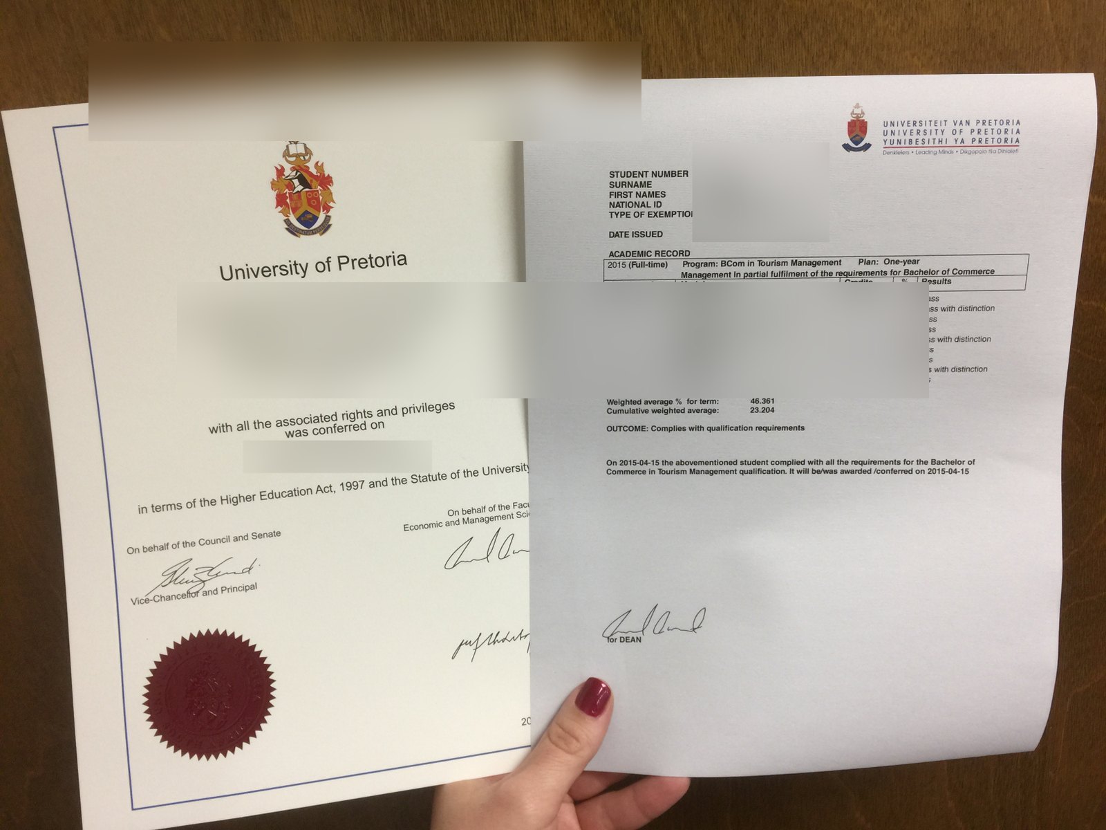 Africa Uni Pretoria Diploma Transcript · South Africa