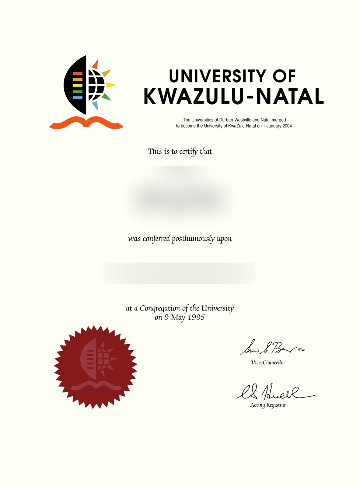 Africa University of Kwazulu Natal Diploma [Converted] · South Africa